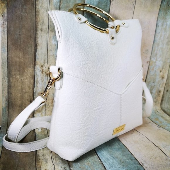 Bebe-White convertible bag with Gold ring Handle - Picture 2 of 5